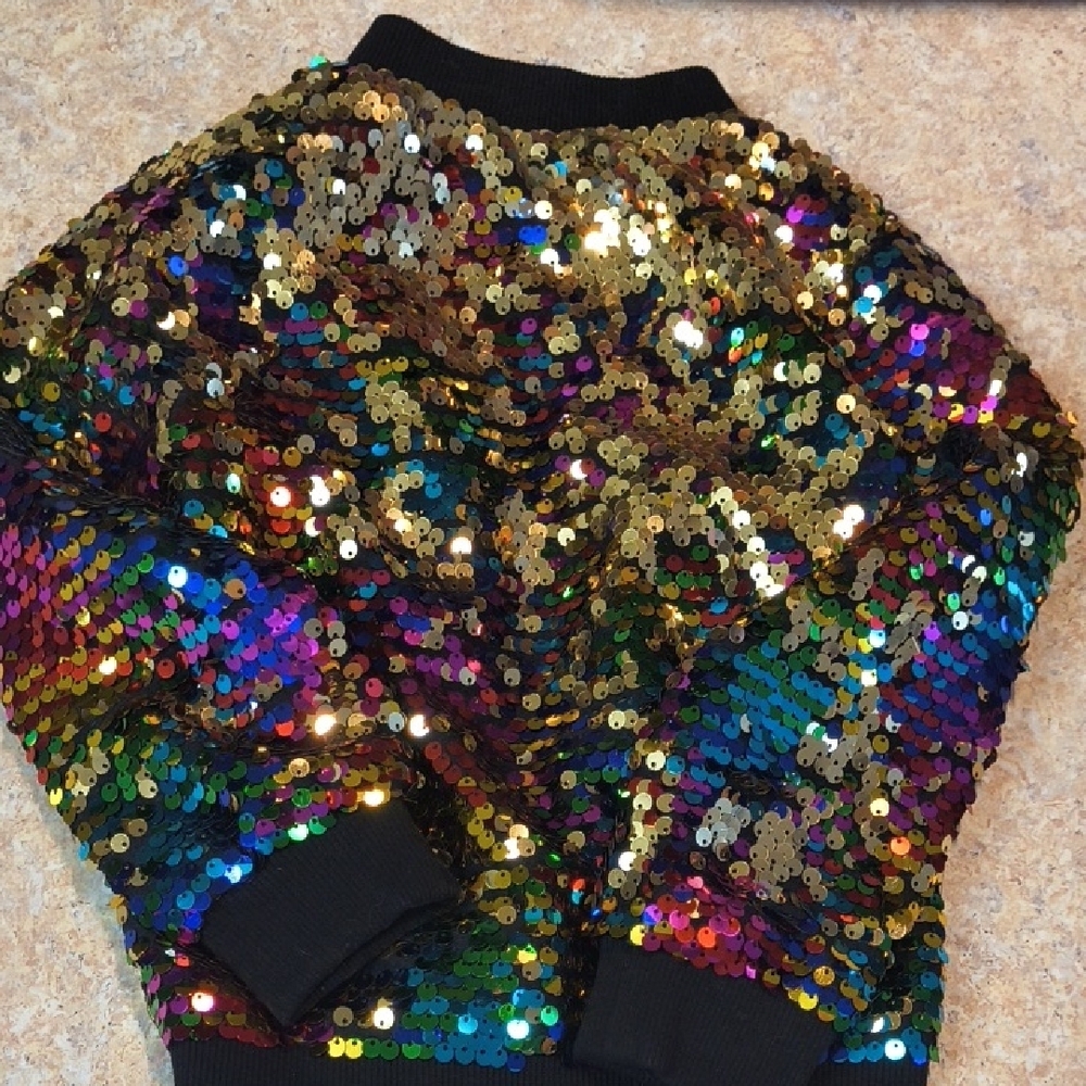 Kids Multicolor Sequin Bomber Jacket - Picture 3 of 7